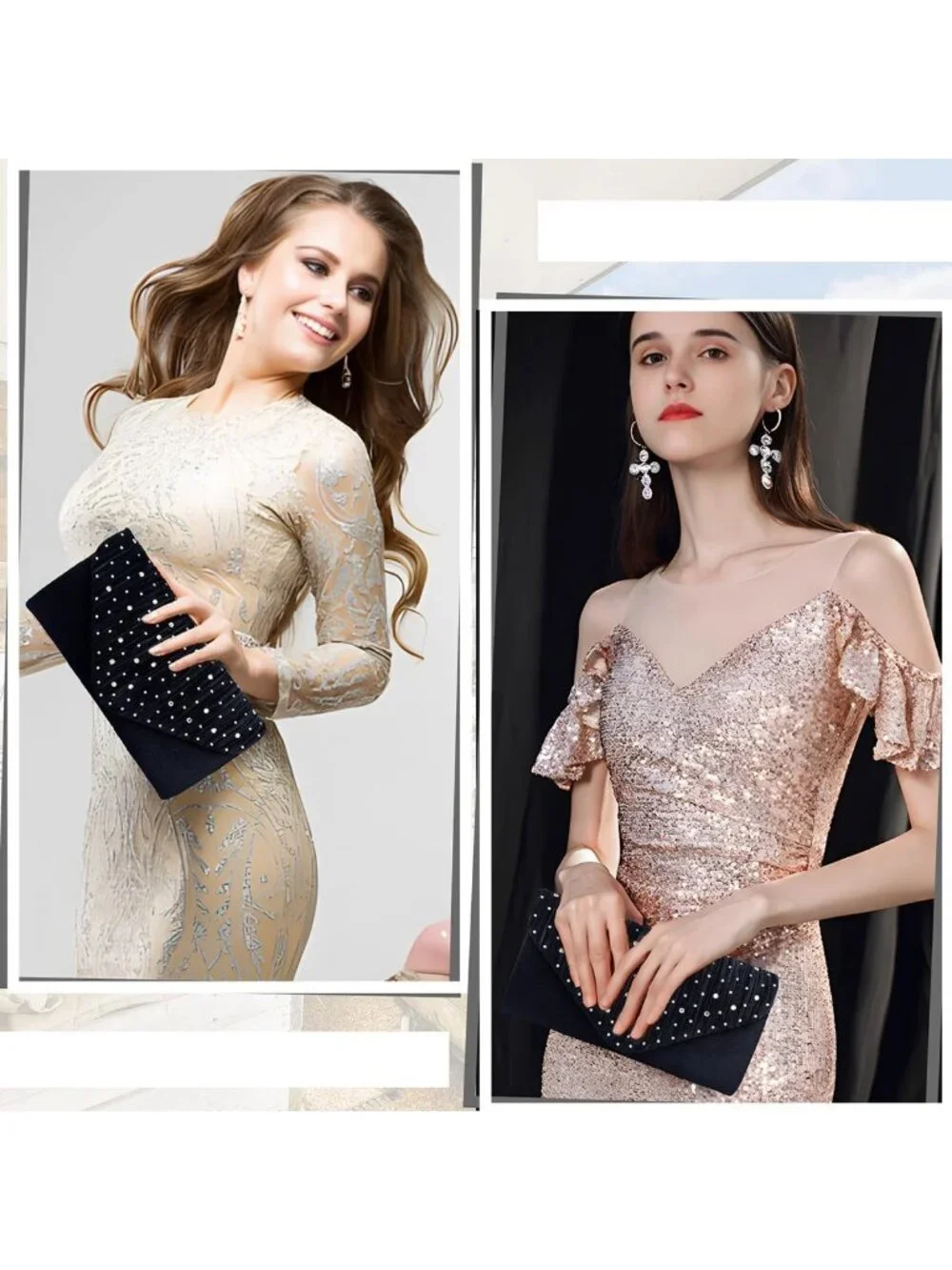 Women's Navy Rhinestone Clutch Purse For Evening Bag Wedding Handbags